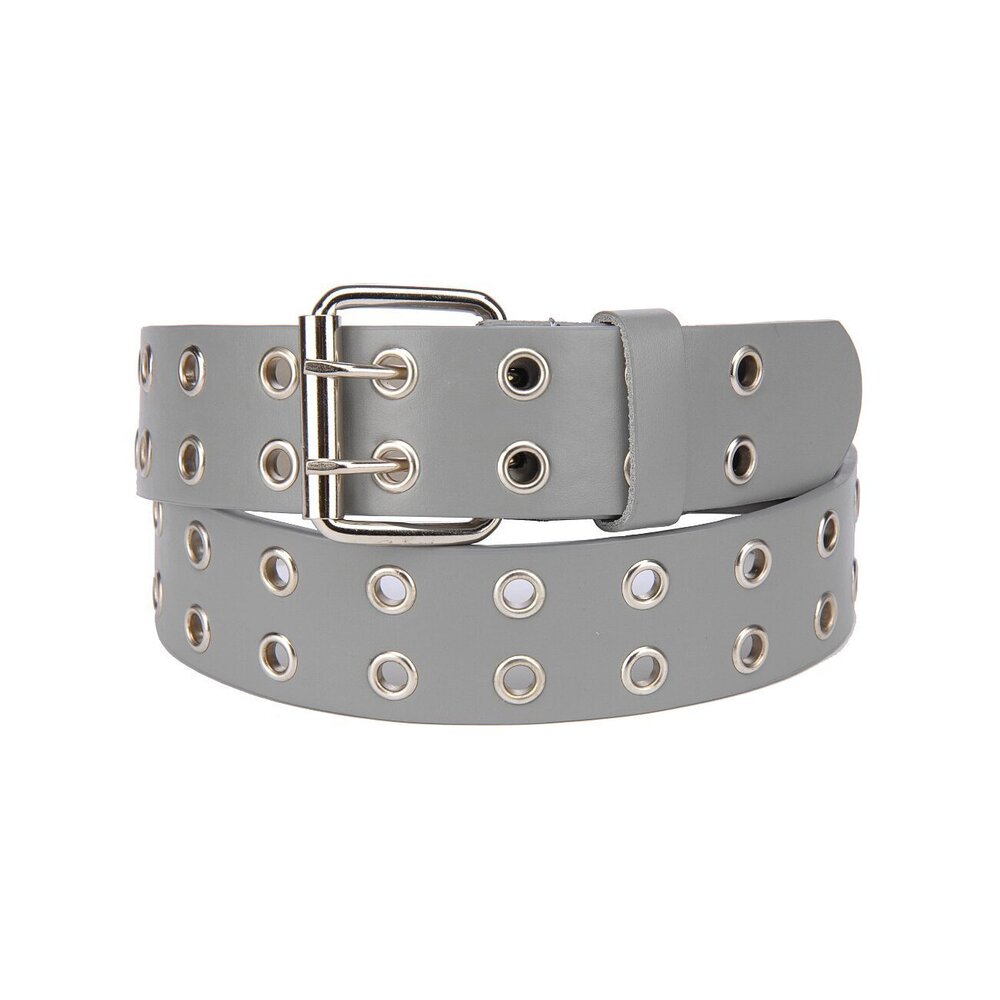 7646 Solid Rich Fashion Color Double Grommet Belt, Light Gray
